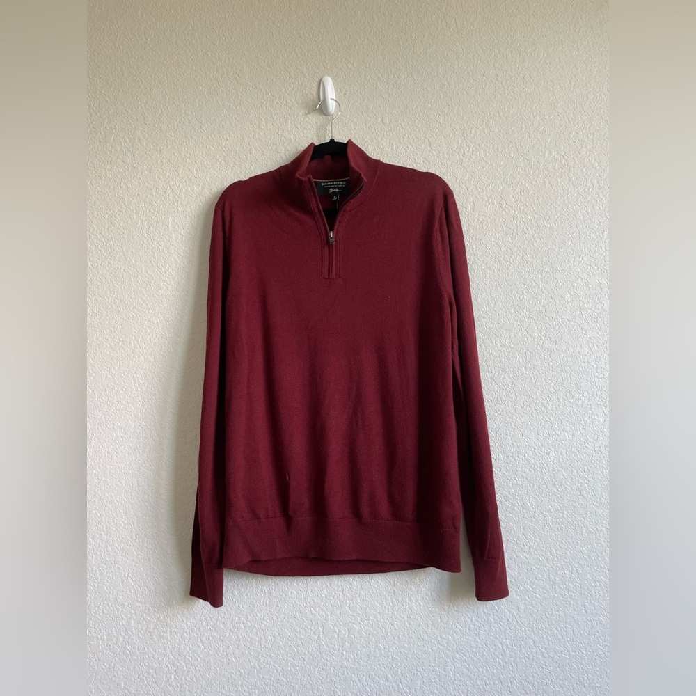 NWT Banana Republic Burgundy Italian Merino Wool Quarter Zip
